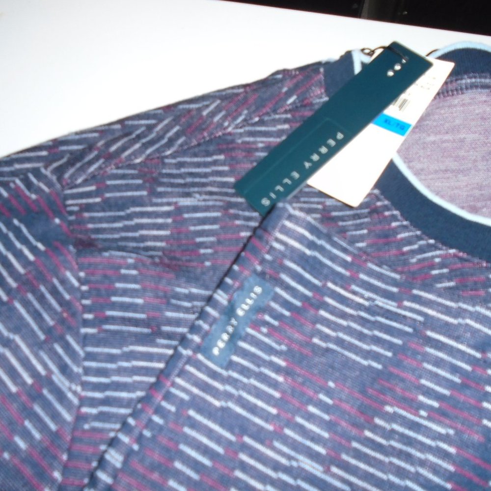 Men's Perry Ellis Crew Neck Nautical Sailing Cruise Shirt XL Ribbed Collar